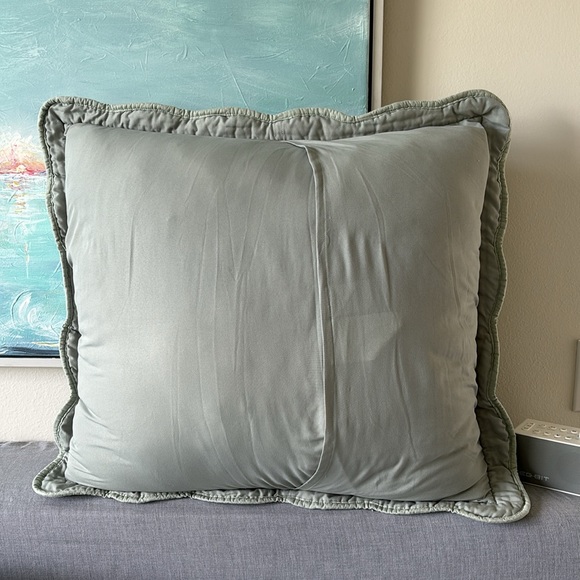 2 Extra Large Quilted Square Pillow Sham Cotton Sage Green home essentials pair - Picture 3 of 15